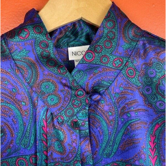 Vintage 80s Nicola Button Up Top Blouse Womens Size 10 Purple Paisley Print - Picture 2 of 9
